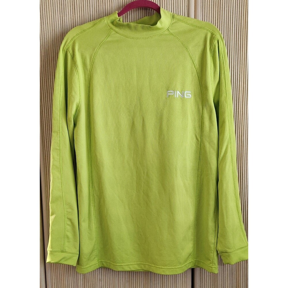 Ping Golf Men's Shirt Medium Pullover Long Sleeve Activewear Logo Neon Green